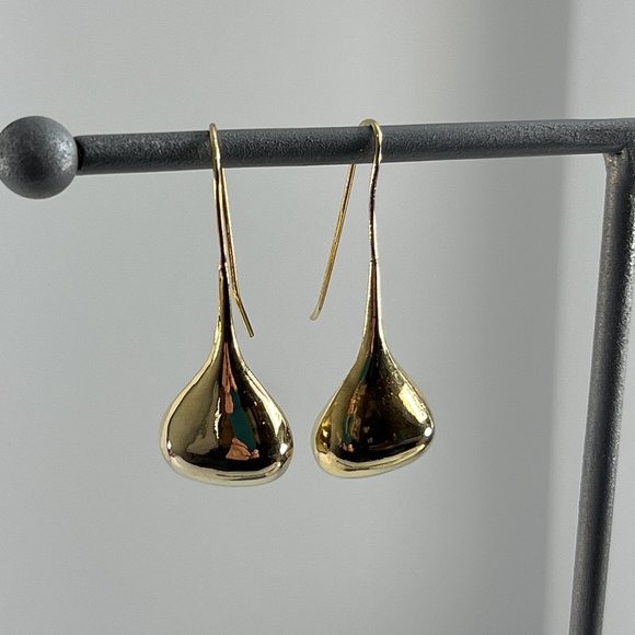 Gold Tone Earrings Pear Shaped Tear Drop Hook 2" Long - Picture 2 of 7